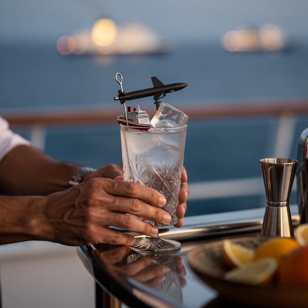 Strait of Hormuz Cruises premium onboard lounge with live maritime traffic monitoring and luxury cocktails