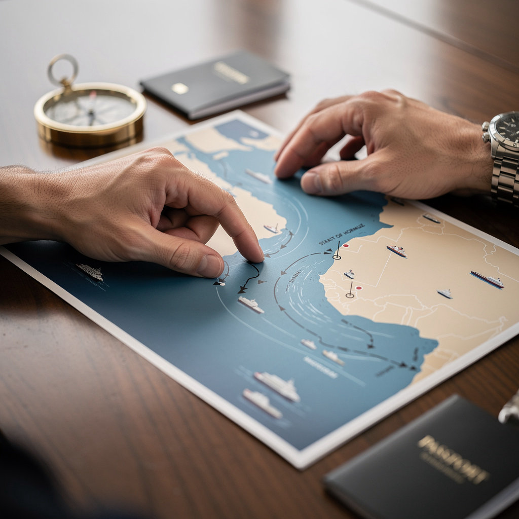 Strait of Hormuz Cruises luxury ship sailing through maritime strait with premium onboard experience